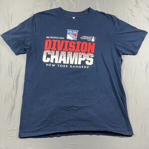 New York Rangers T-Shirt Mens L Blue Fanatics 2024 Metropolitan Division Champs